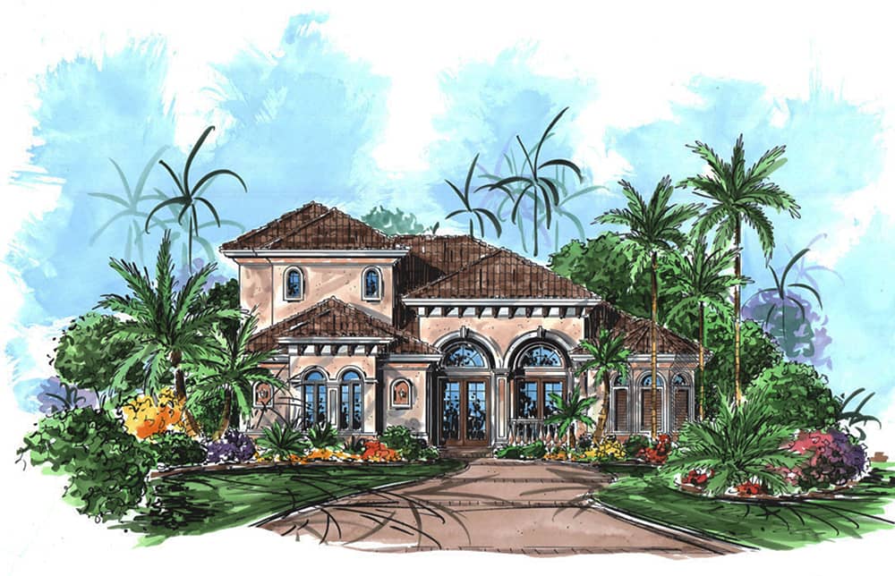 Front elevation of Mediterranean home (ThePlanCollection: House Plan #175-1218)