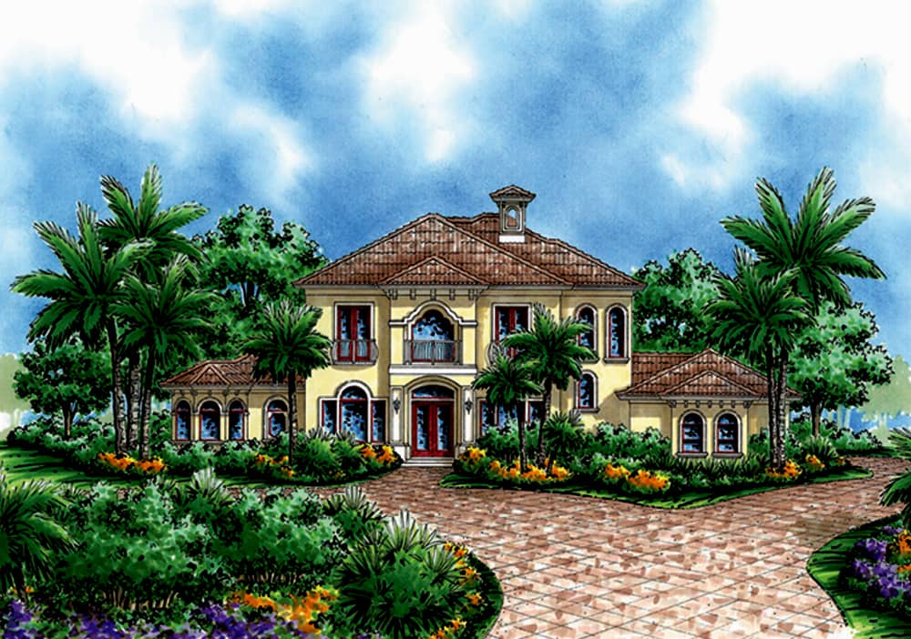 Front elevation of Mediterranean home (ThePlanCollection: House Plan #175-1231)
