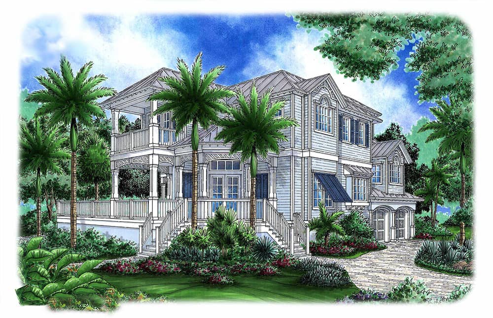 Front elevation of Beachfront home plan (ThePlanCollection: House Plan #175-1260)