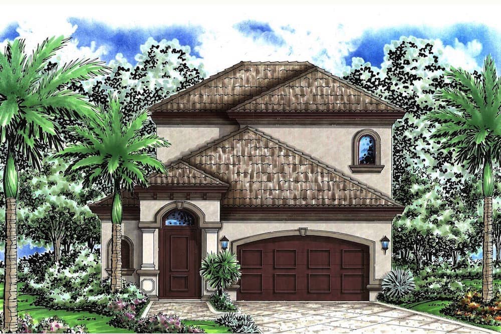 Front elevation of Mediterranean home (ThePlanCollection: House Plan #175-1263)