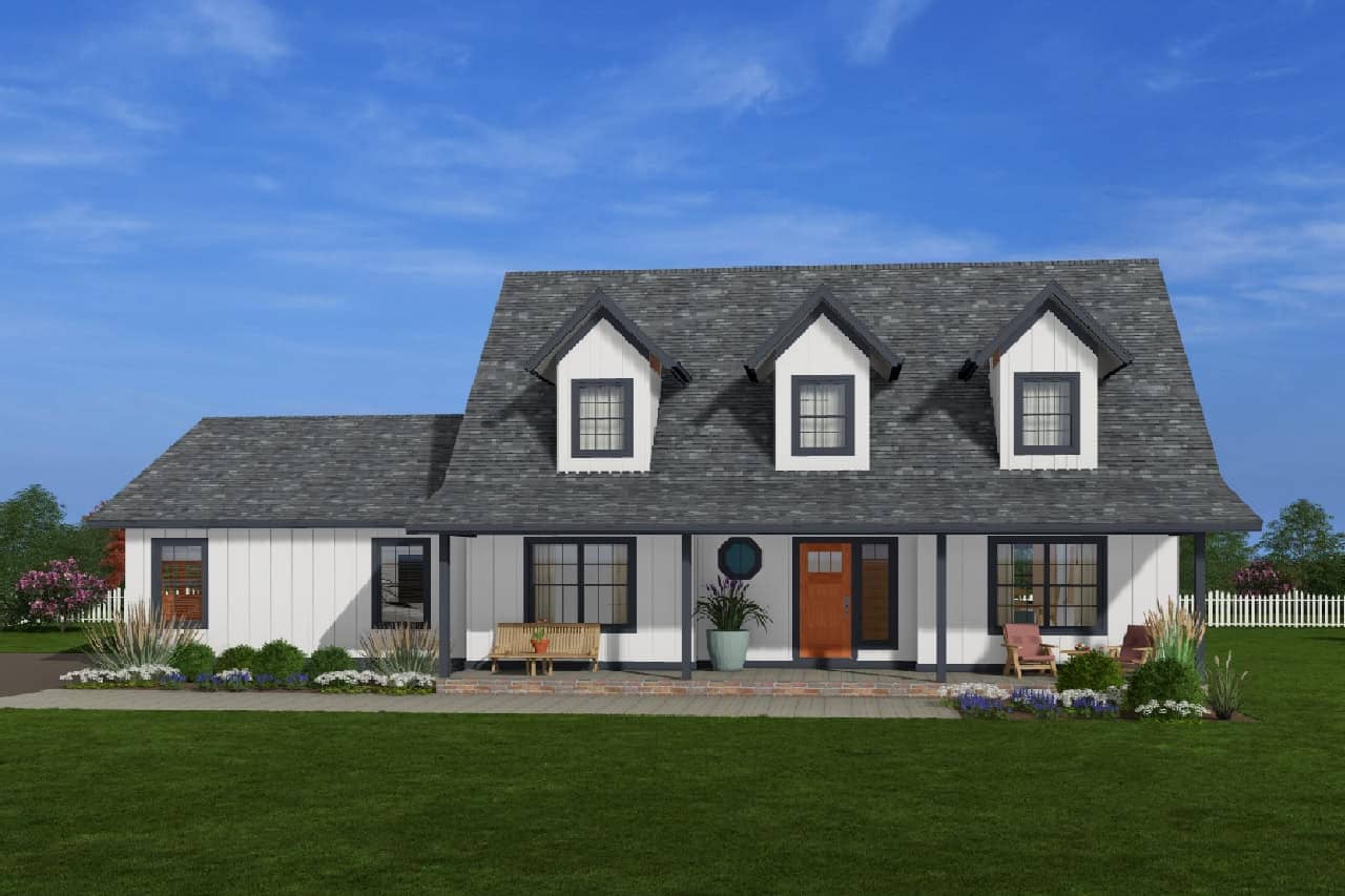 Front elevation of Modern Farmhouse home (ThePlanCollection: House Plan #177-1031)
