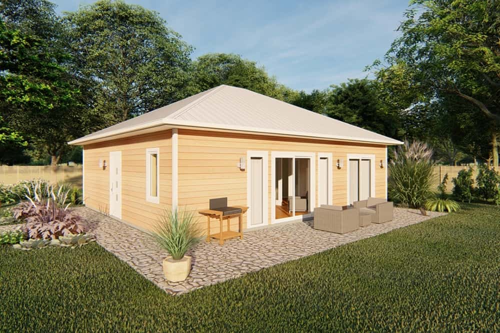 Front elevation of Ranch home (ThePlanCollection: House Plan #177-1046)