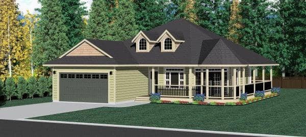 Front elevation of Farmhouse home (ThePlanCollection: House Plan #177-1061)