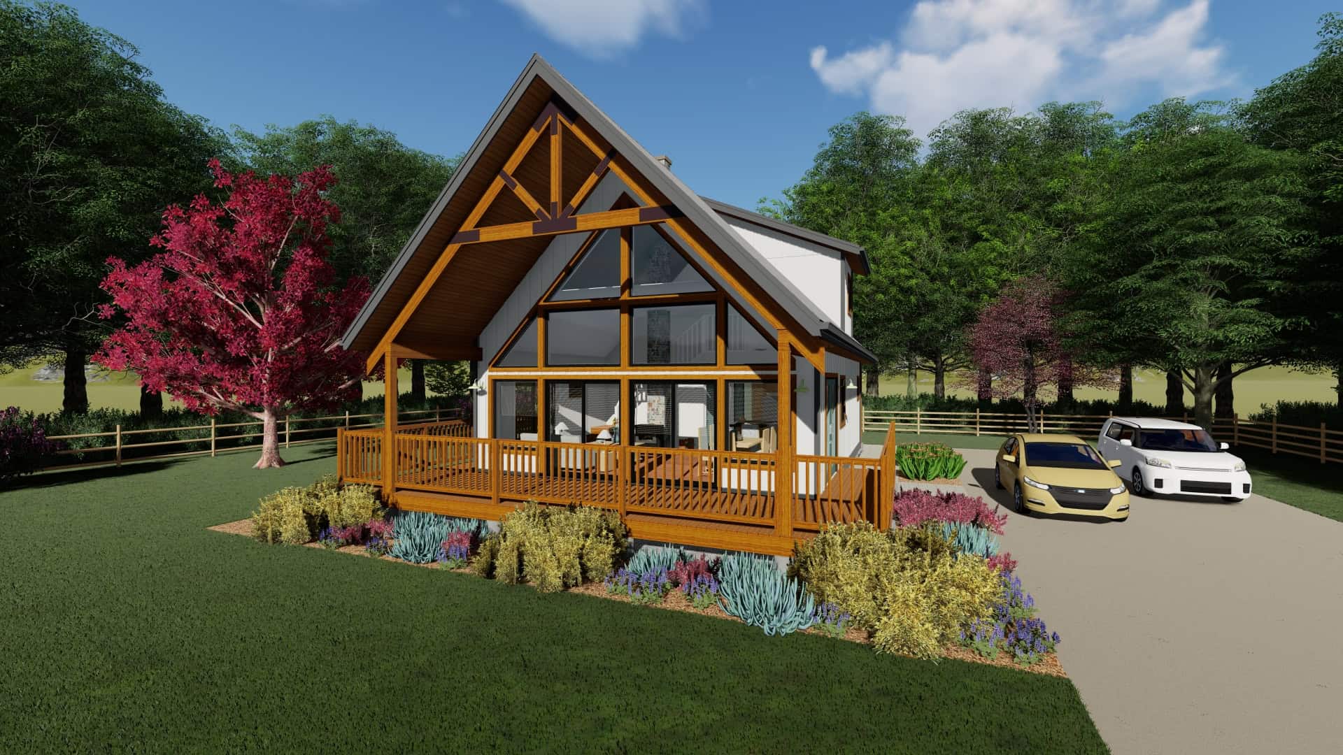 Front elevation of A Frame home (ThePlanCollection: House Plan #177-1073)