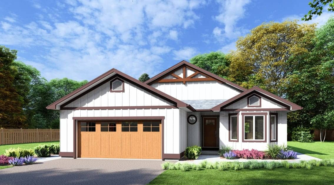 Front elevation of Modern Farmhouse home (ThePlanCollection: House Plan #177-1078)