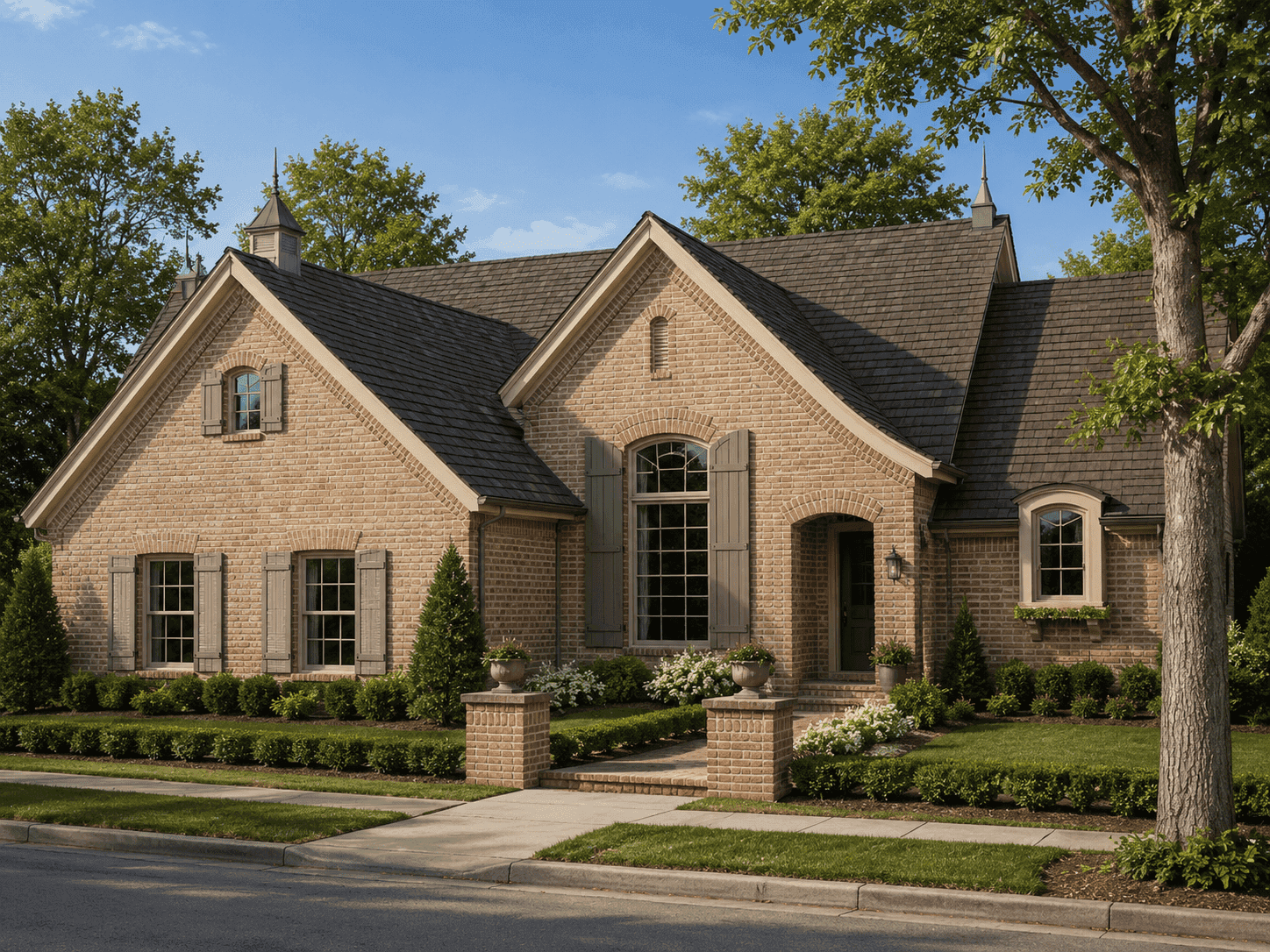 Front elevation of French home (ThePlanCollection: House Plan #178-1045)