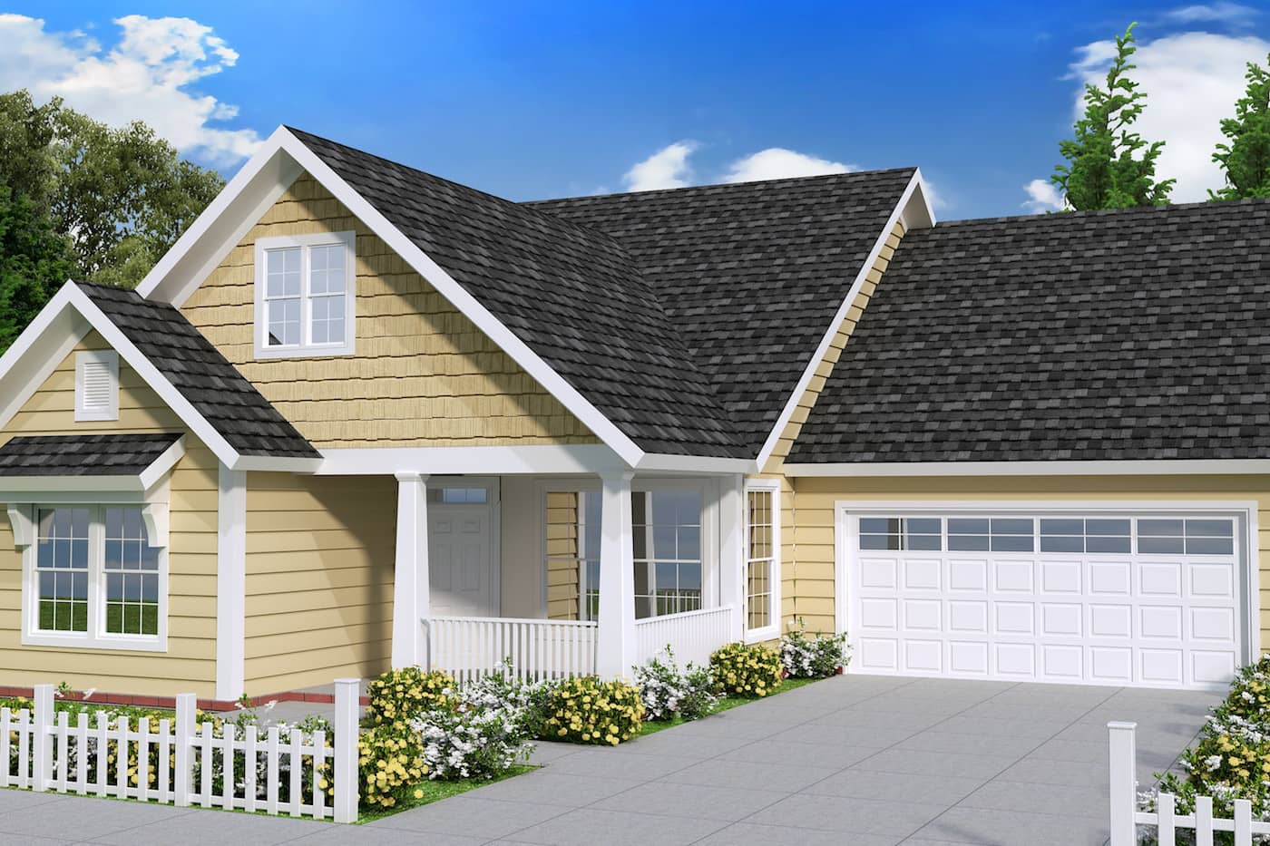 Color rendering of Cottage home plan (ThePlanCollection: House Plan #178-1239)