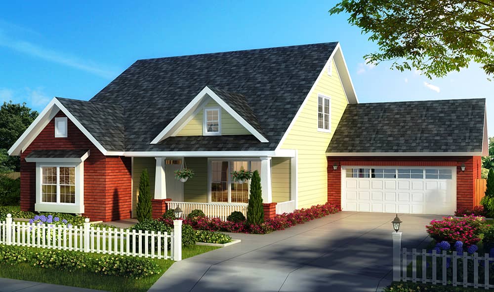 Front elevation of Craftsman home (ThePlanCollection: House Plan #178-1327)