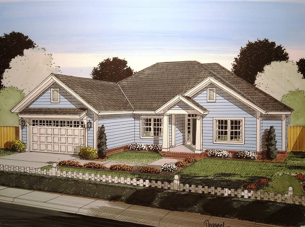 Front elevation of Craftsman home (ThePlanCollection: House Plan #178-1349)