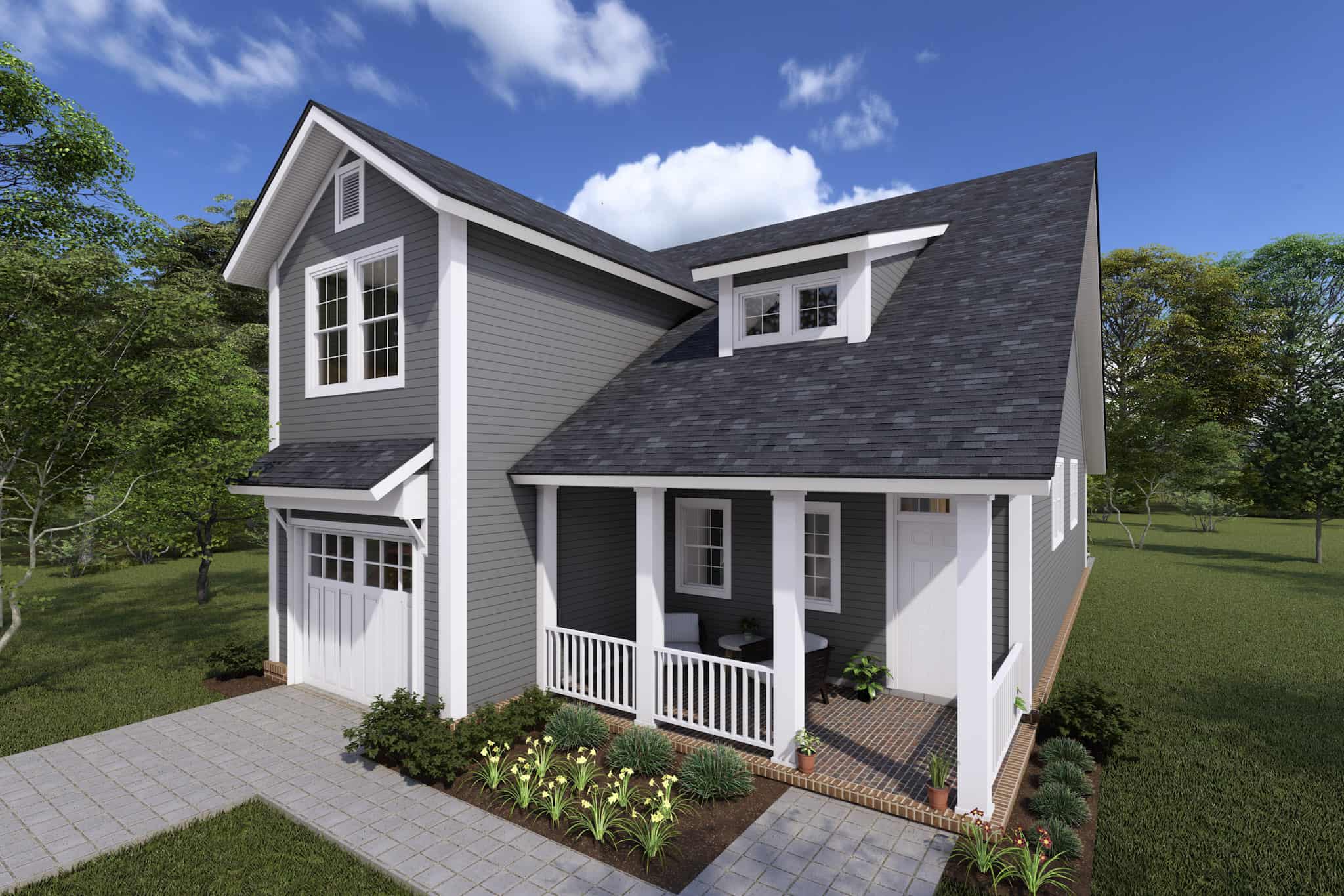 Front elevation of Craftsman home (ThePlanCollection: House Plan #178-1362)