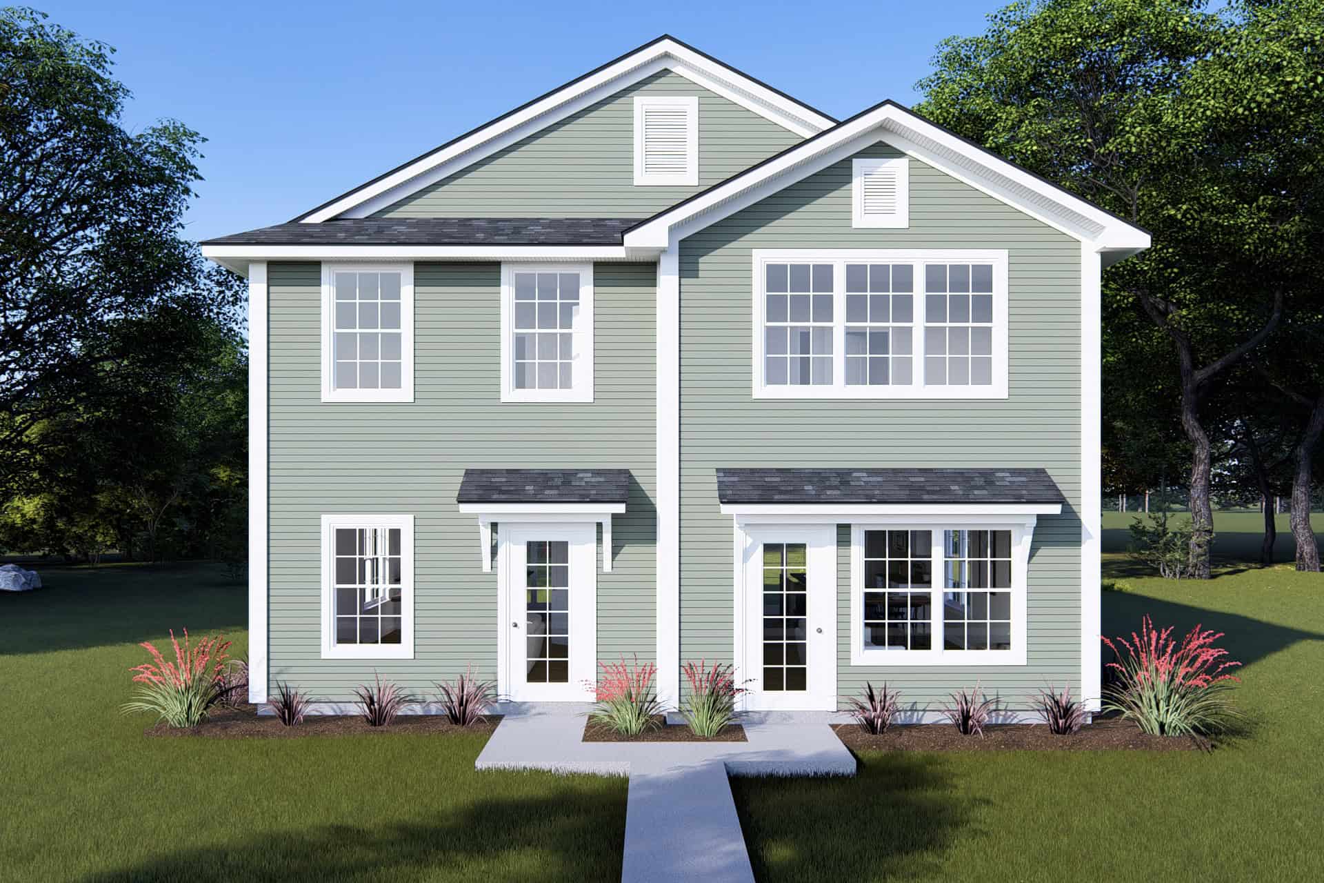 Front elevation of Duplex/Multi-Unit home (ThePlanCollection: House Plan #178-1442)