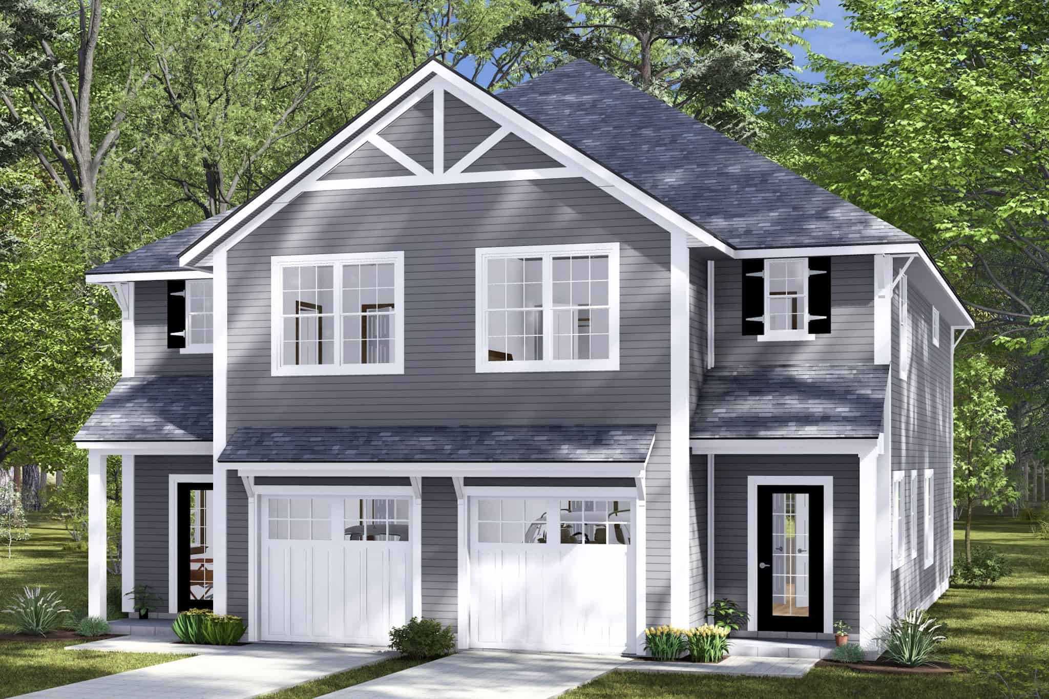 Front elevation of Duplex/Multi-Unit home (ThePlanCollection: House Plan #178-1450)