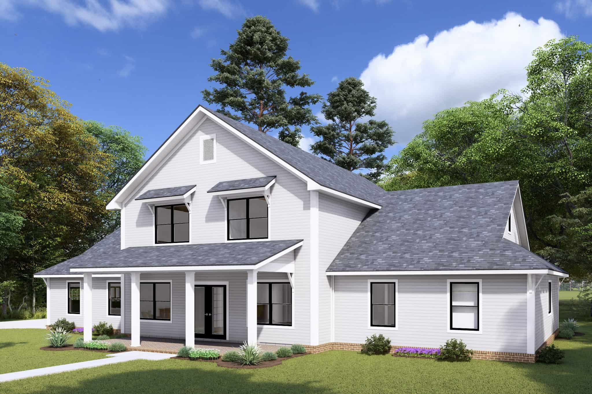 Front elevation of Farmhouse home (ThePlanCollection: House Plan #178-1466)