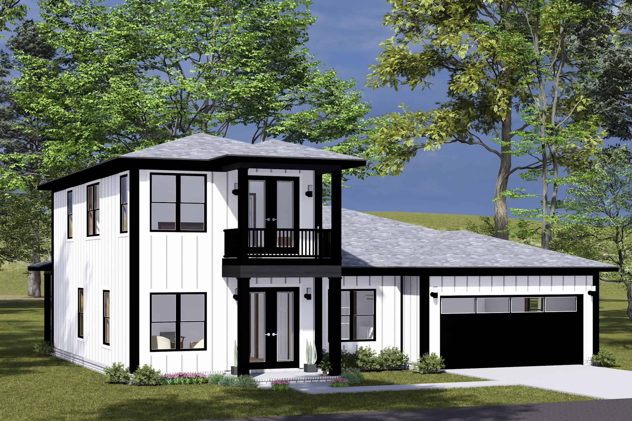Front elevation of Contemporary home (ThePlanCollection: House Plan #178-1502)
