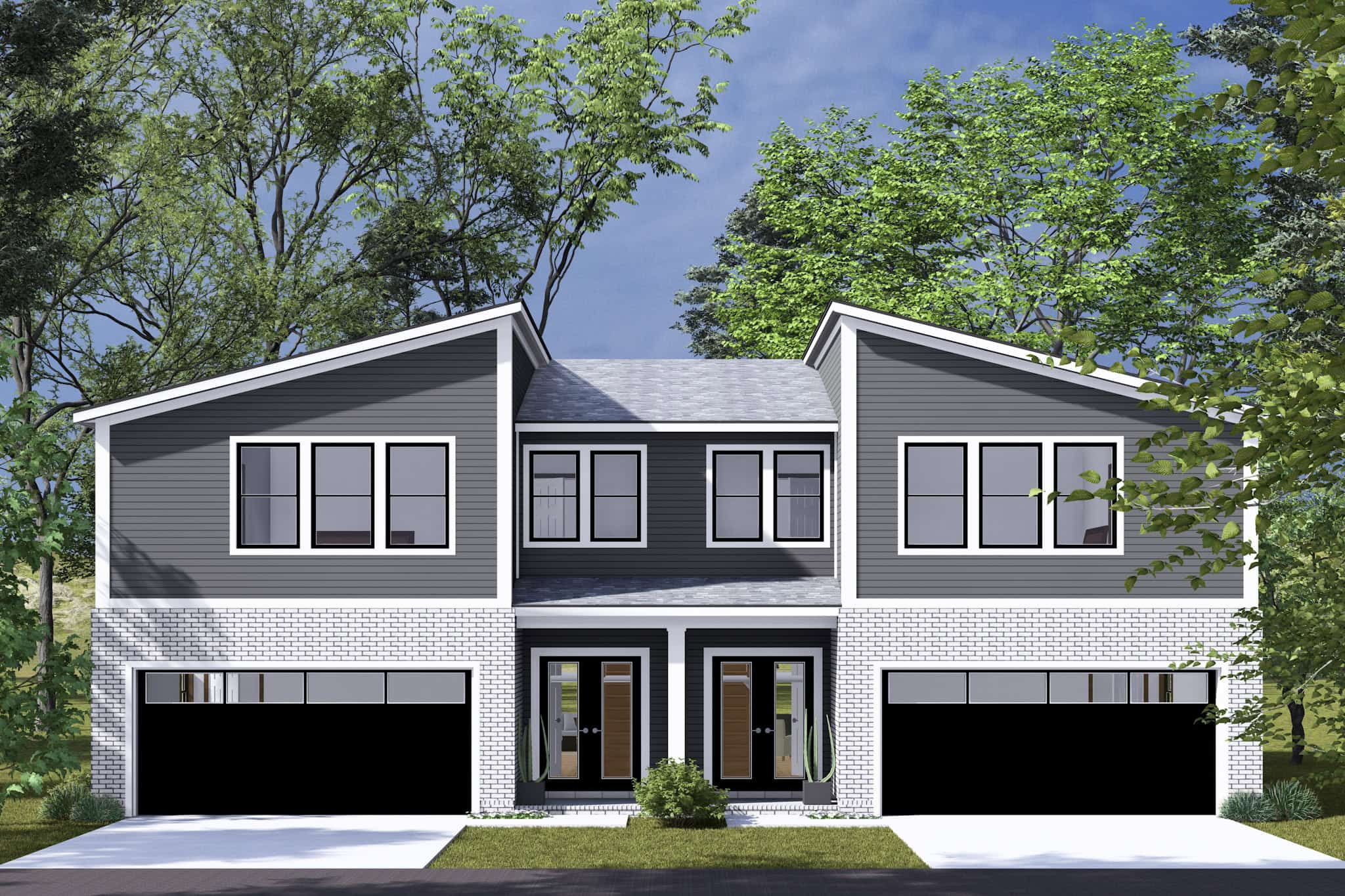 Front elevation of Duplex/Multi-Unit home (ThePlanCollection: House Plan #178-1505)
