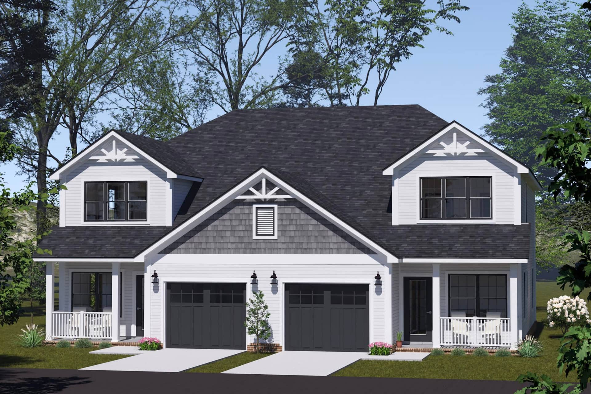 Front elevation of Duplex/Multi-Unit home (ThePlanCollection: House Plan #178-1518)