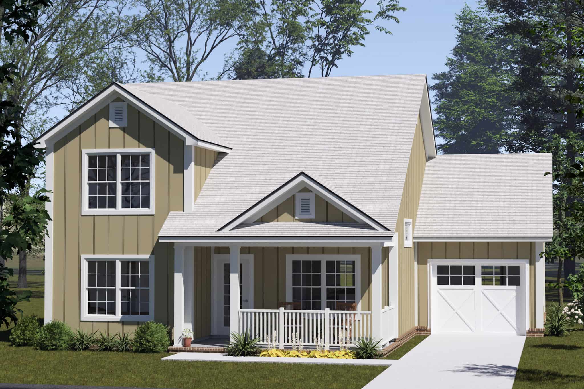 Front elevation of Craftsman home (ThePlanCollection: House Plan #178-1558)