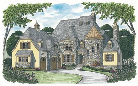 Front elevation of European home (ThePlanCollection: House Plan #180-1032)