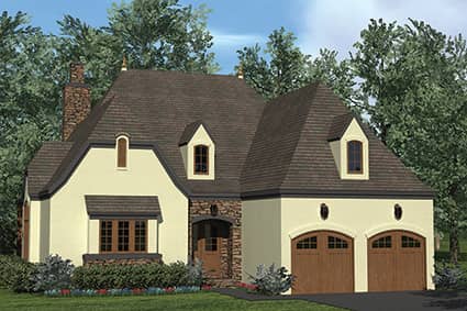 Front elevation of European home (ThePlanCollection: House Plan #180-1041)