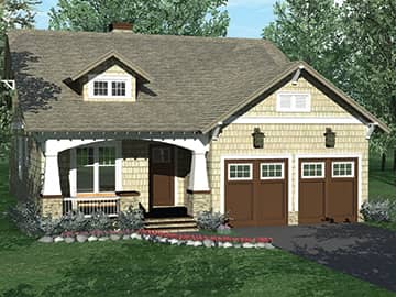 Front elevation of Craftsman home (ThePlanCollection: House Plan #180-1042)