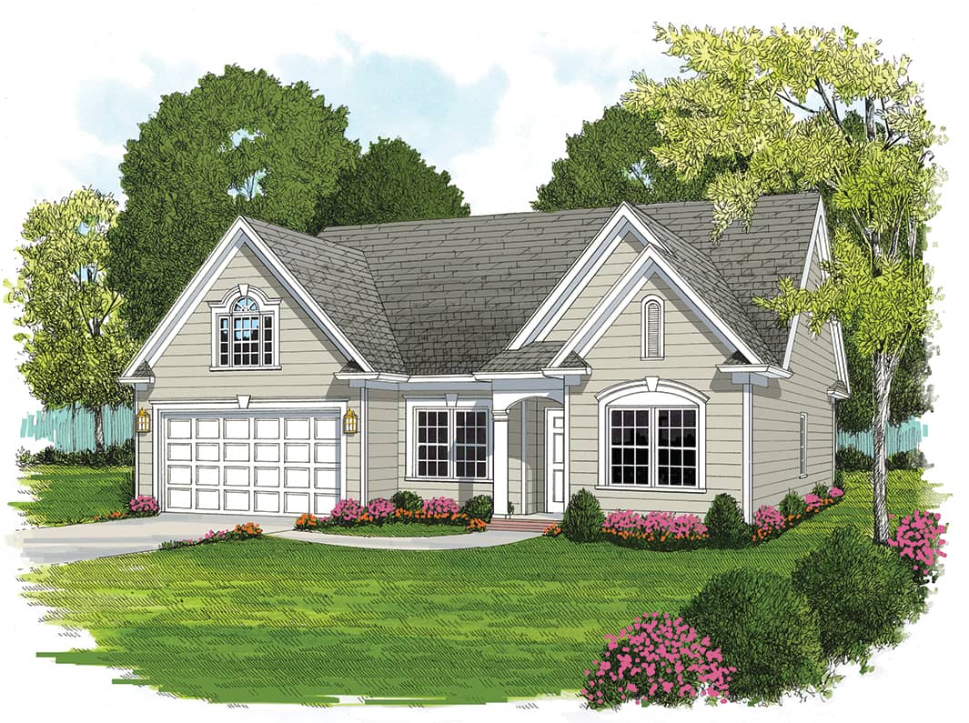 Rendering of Ranch home (ThePlanCollection: House Plan #180-1044)