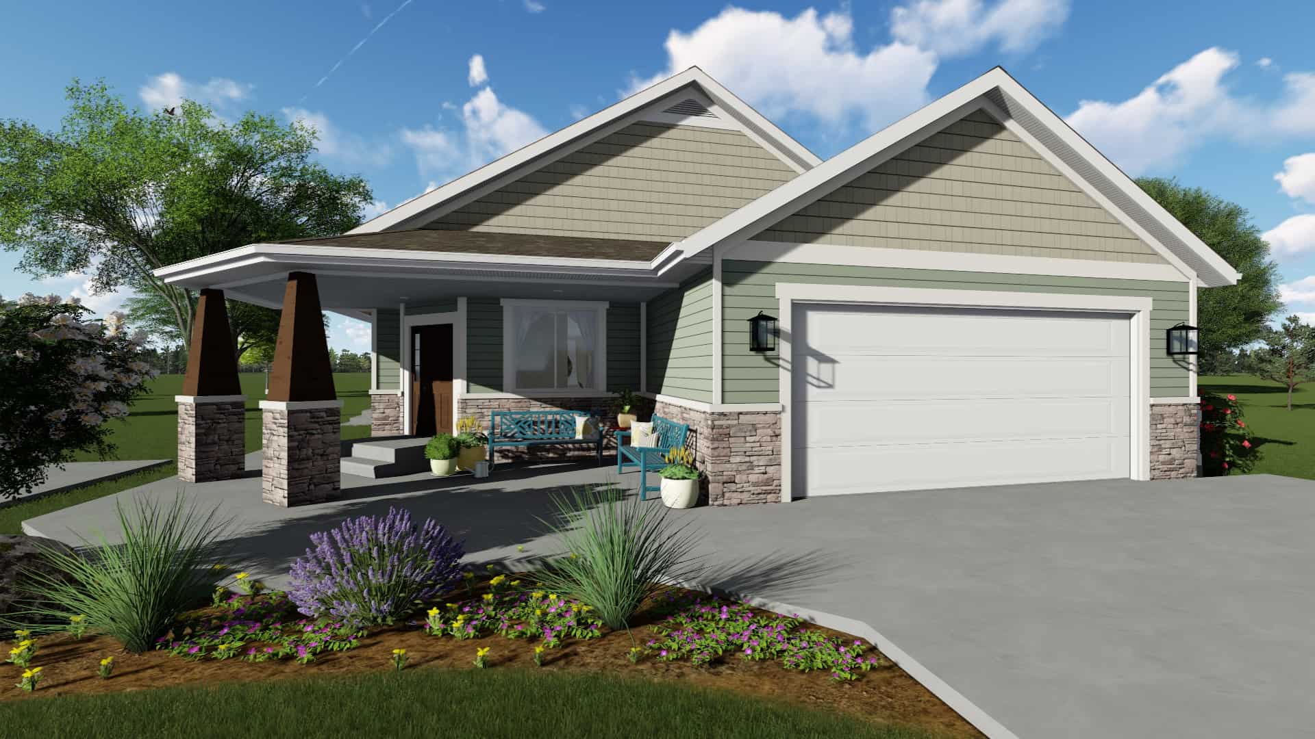 Front elevation of Craftsman home (ThePlanCollection: House Plan #187-1147)