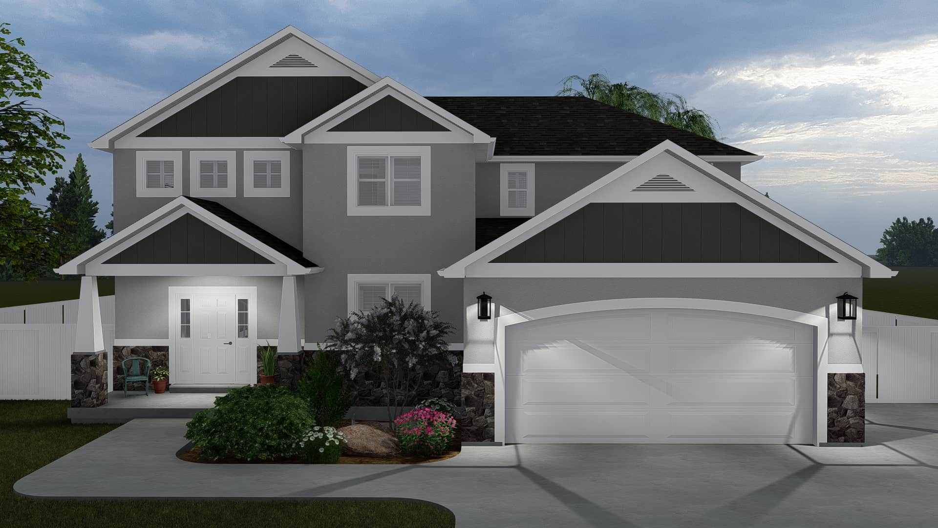 Elegant Contemporary Craftsman home featuring a spacious open floor plan, grand master suite, and optional finished basement. Plan #187-1150.