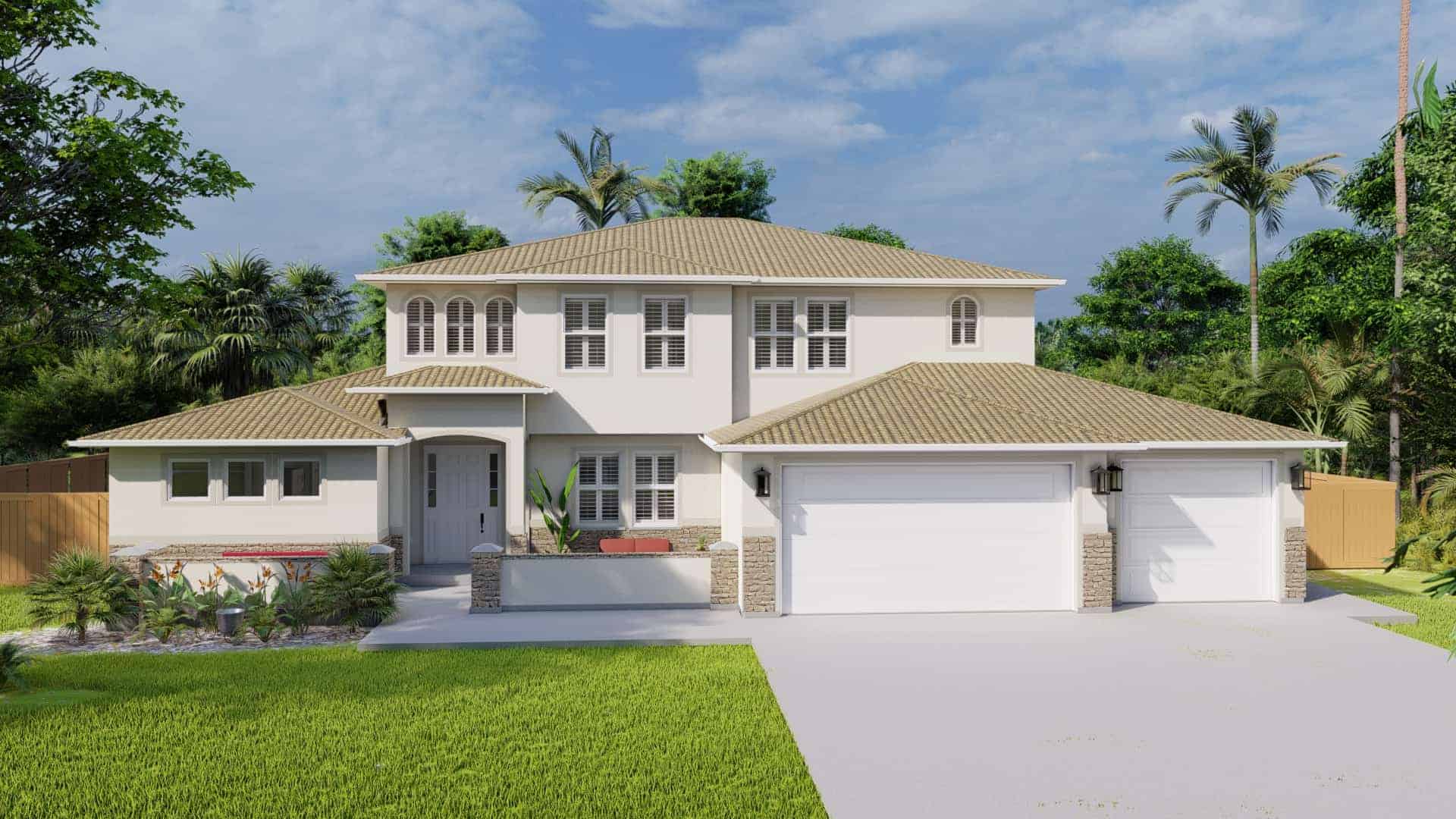 Front elevation of Florida Style home (ThePlanCollection: House Plan #187-1179)