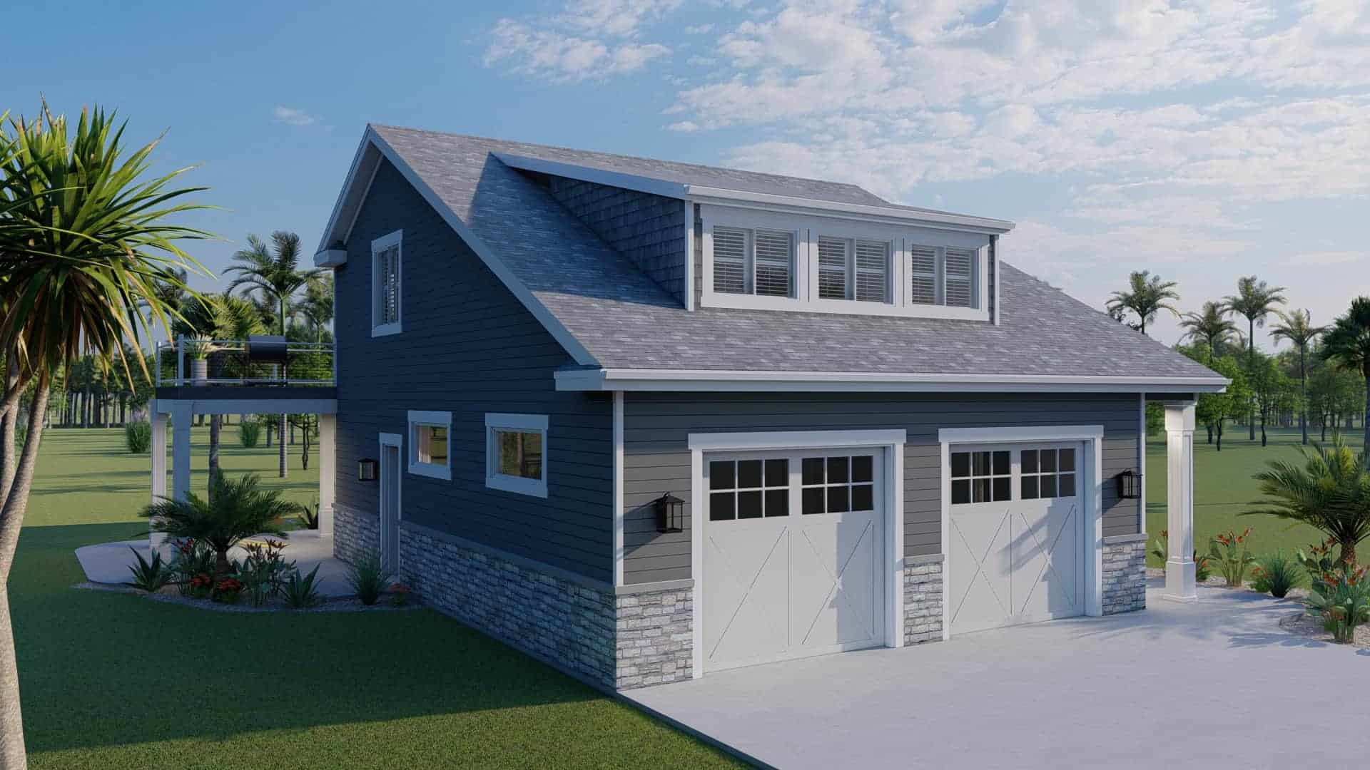 Front elevation of Garage with Apartment home (ThePlanCollection: House Plan #187-1186)