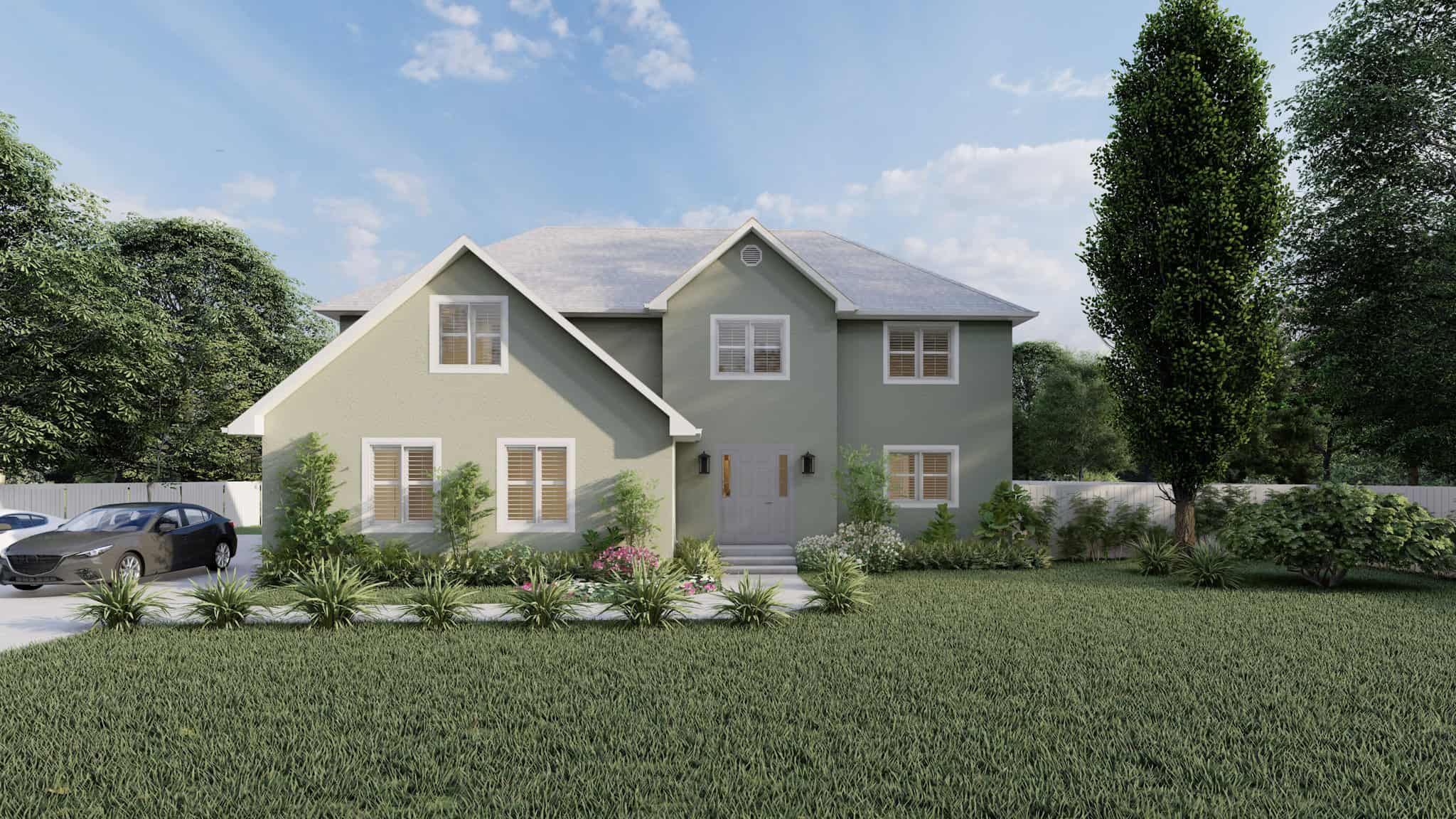 Front elevation of French home (ThePlanCollection: House Plan #187-1199)