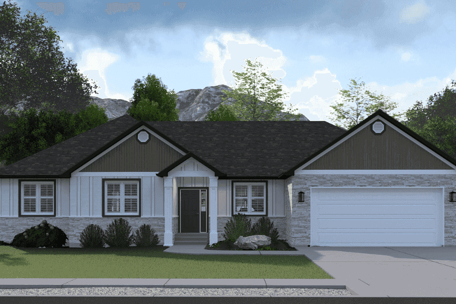 Front elevation of Craftsman home (ThePlanCollection: House Plan #187-1244)