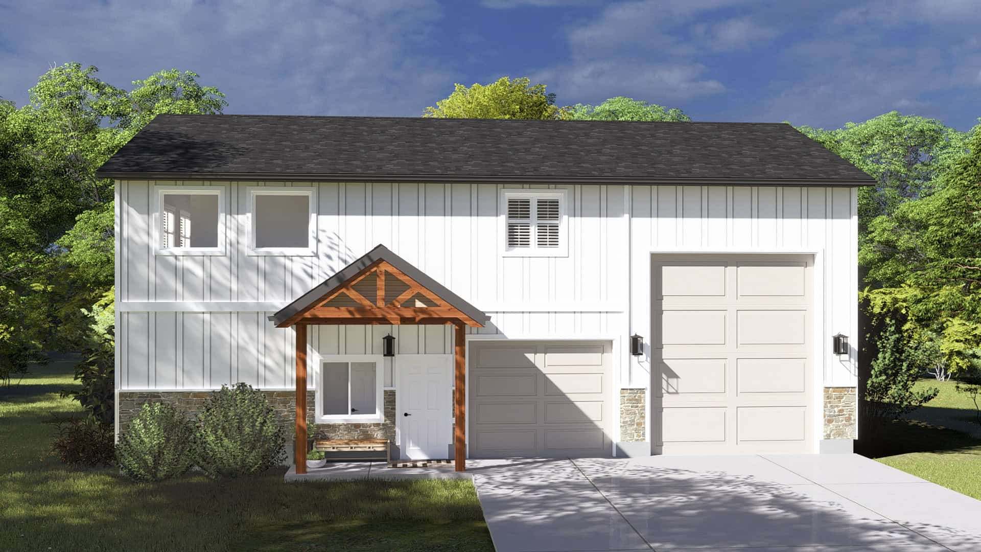 Front elevation of Garage w/Apartments home (ThePlanCollection: House Plan #187-1249)