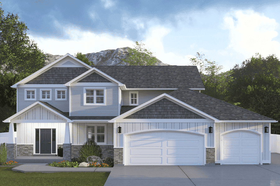 Front elevation of Craftsman home (ThePlanCollection: House Plan #187-1251)