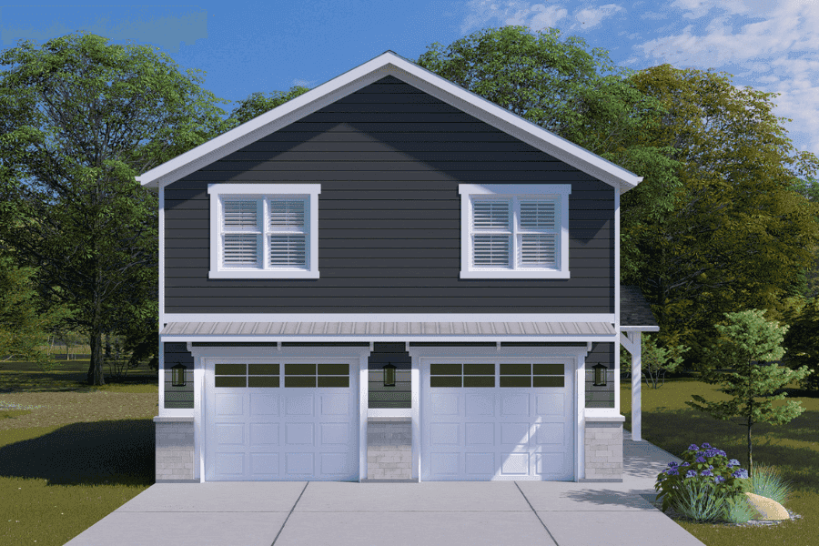 Front elevation of Garage w/Apartments home (ThePlanCollection: House Plan #187-1252)