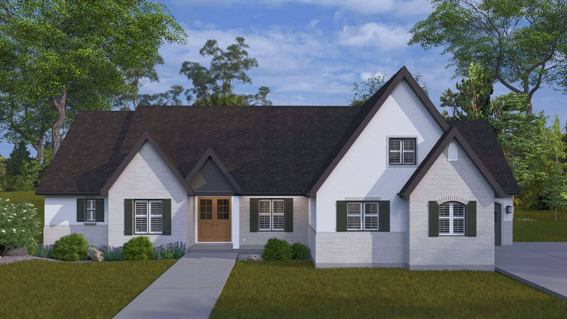 Front elevation of European home (ThePlanCollection: House Plan #187-1262)