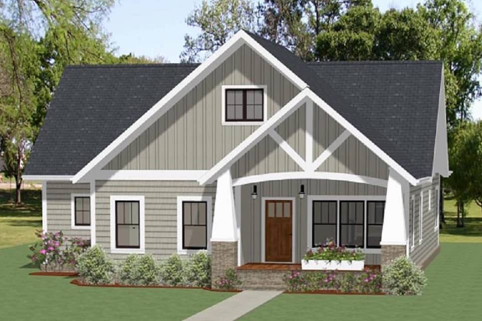 Front elevation of Craftsman home (ThePlanCollection: House Plan #189-1100)