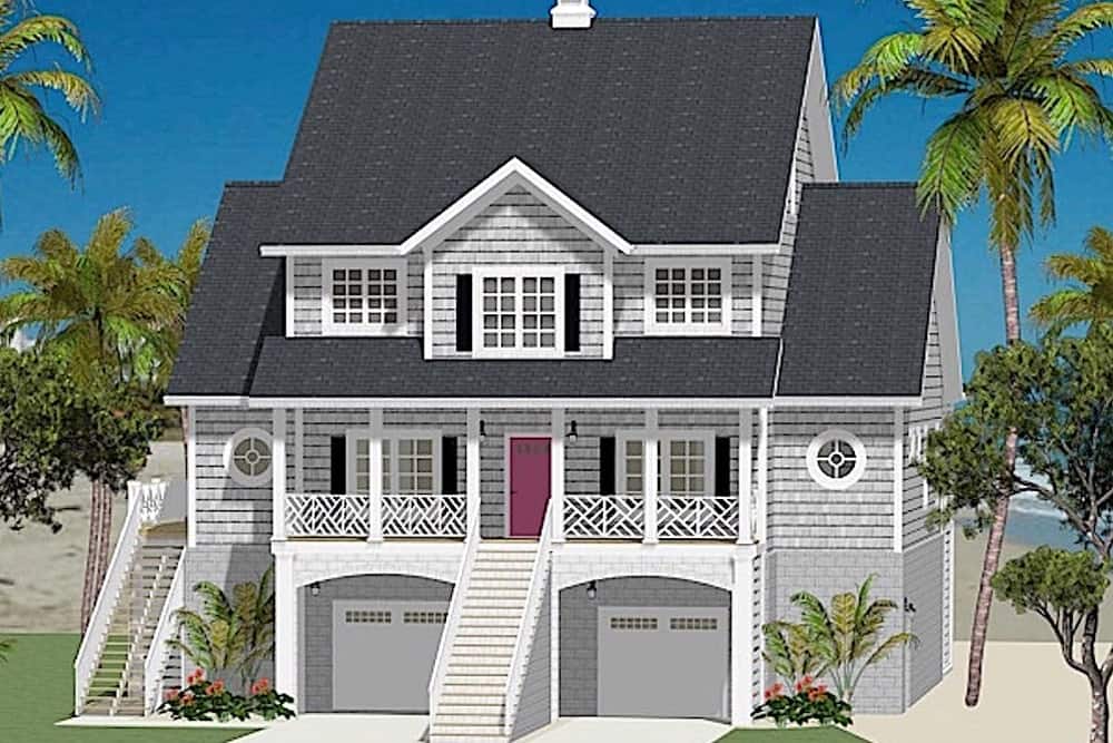 Front elevation of Vacation Homes home (ThePlanCollection: House Plan #189-1121)