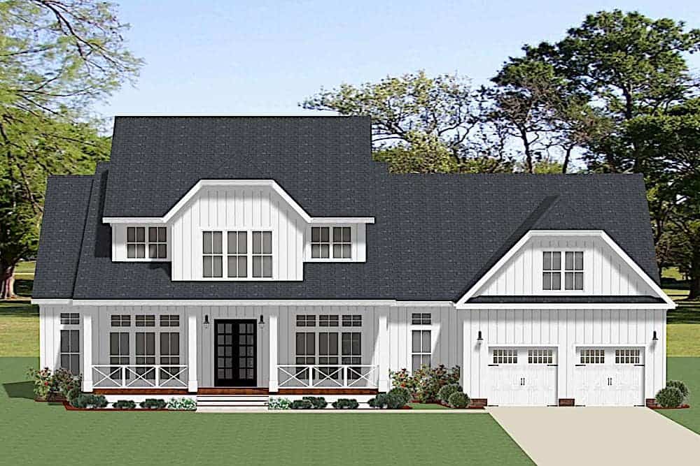 Front elevation of Farmhouse home (ThePlanCollection: House Plan #189-1128)