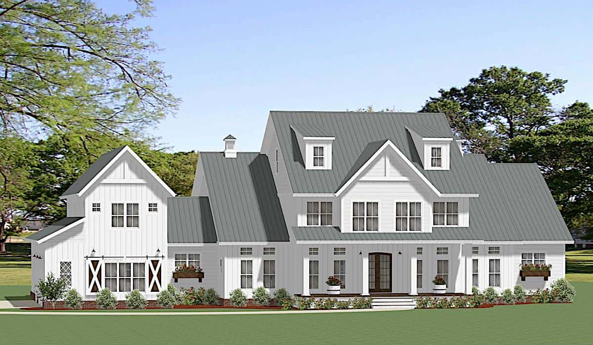 Front elevation of Modern Farmhouse home (ThePlanCollection: House Plan #189-1140)