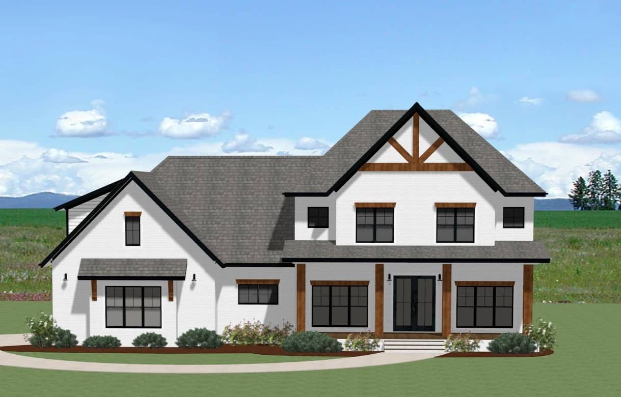 Front elevation of Modern Farmhouse home (ThePlanCollection: House Plan #189-1143)