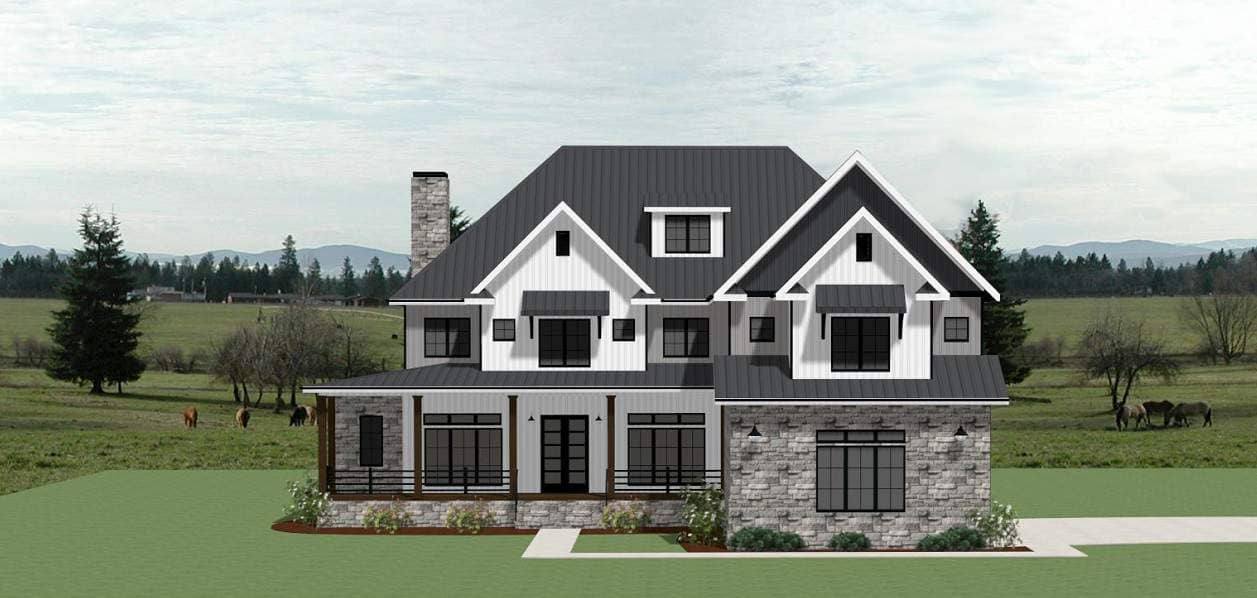 Front elevation of Modern Farmhouse home (ThePlanCollection: House Plan #189-1146)