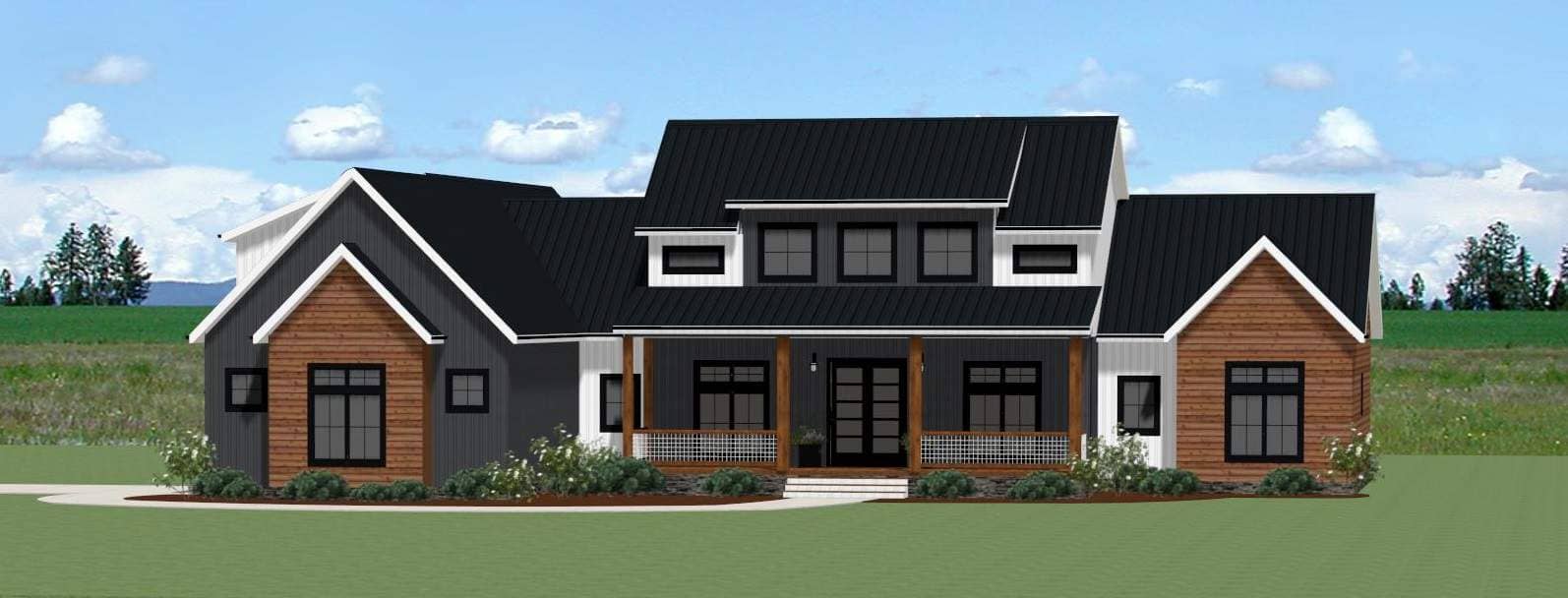 Front elevation of Modern Farmhouse home (ThePlanCollection: House Plan #189-1153)