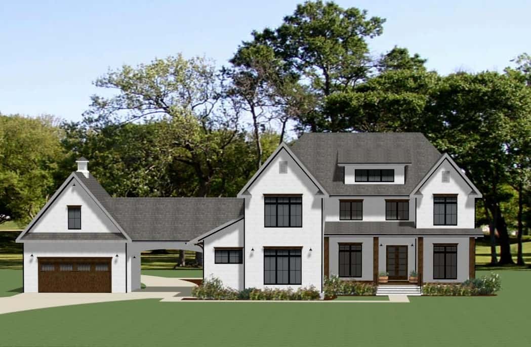 Front elevation of Modern Farmhouse home (ThePlanCollection: House Plan #189-1154)