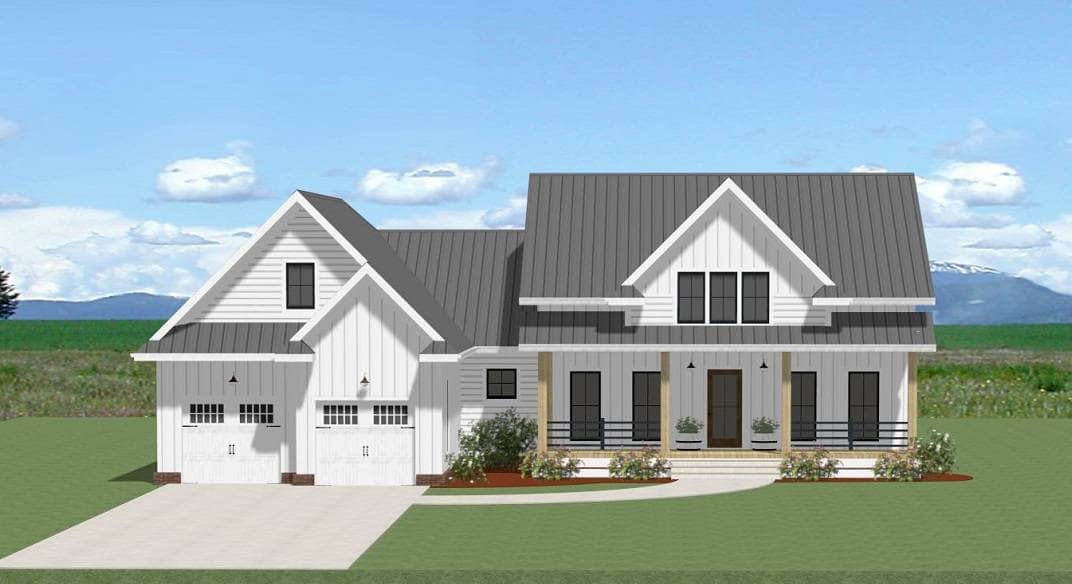 Front elevation of Farmhouse home (ThePlanCollection: House Plan #189-1163)