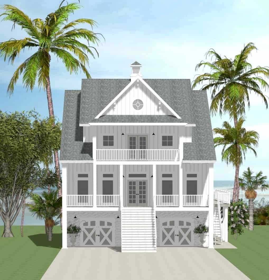 Front elevation of Coastal home (ThePlanCollection: House Plan #189-1164)