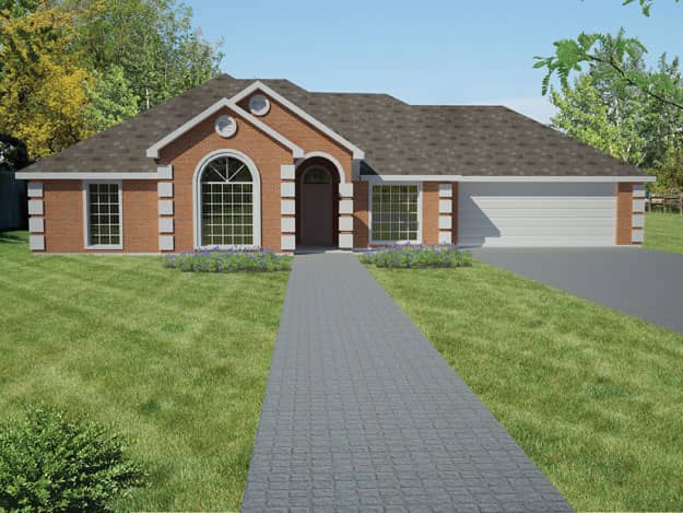 Front elevation of Ranch home (ThePlanCollection: House Plan #191-1001)