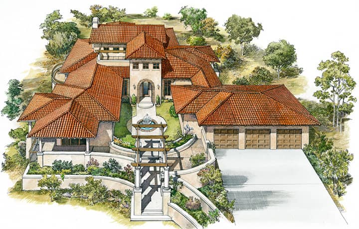 Front elevation of Mediterranean home (ThePlanCollection: House Plan #192-1006)