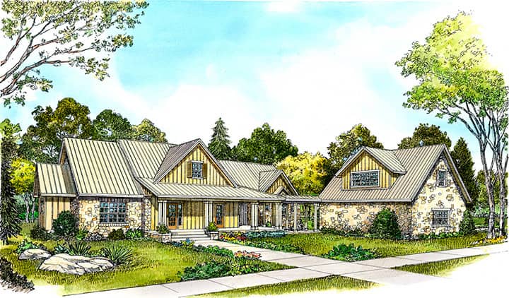 Front elevation of Bungalow home (ThePlanCollection: House Plan #192-1007)