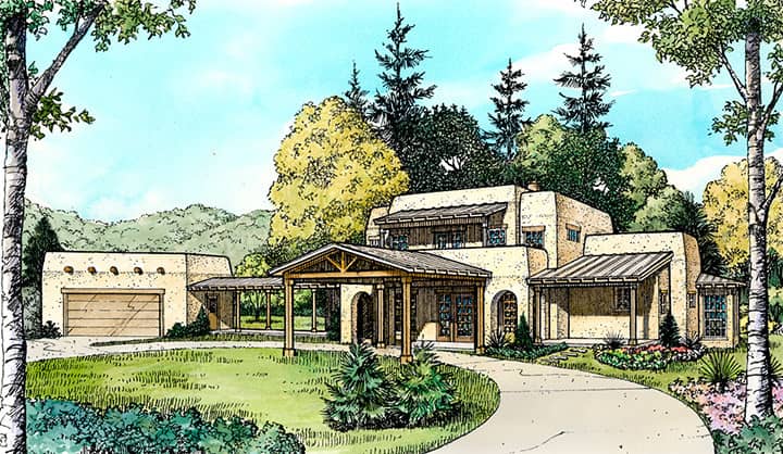 Front elevation of Southwest home (ThePlanCollection: House Plan #192-1022)