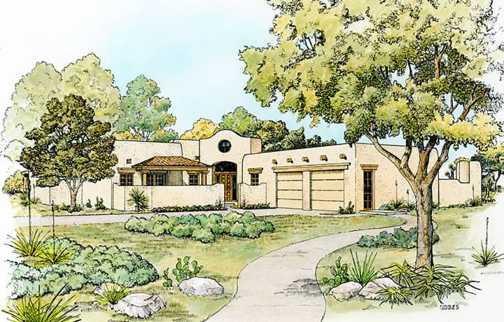 Front elevation of Southwest home (ThePlanCollection: House Plan #192-1041)